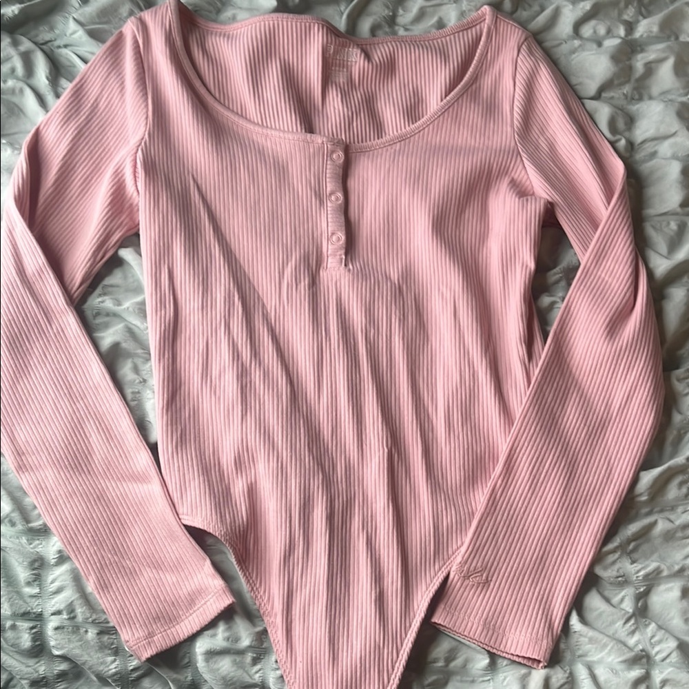 Pink Ribbed Long Sleeve Bodysuit